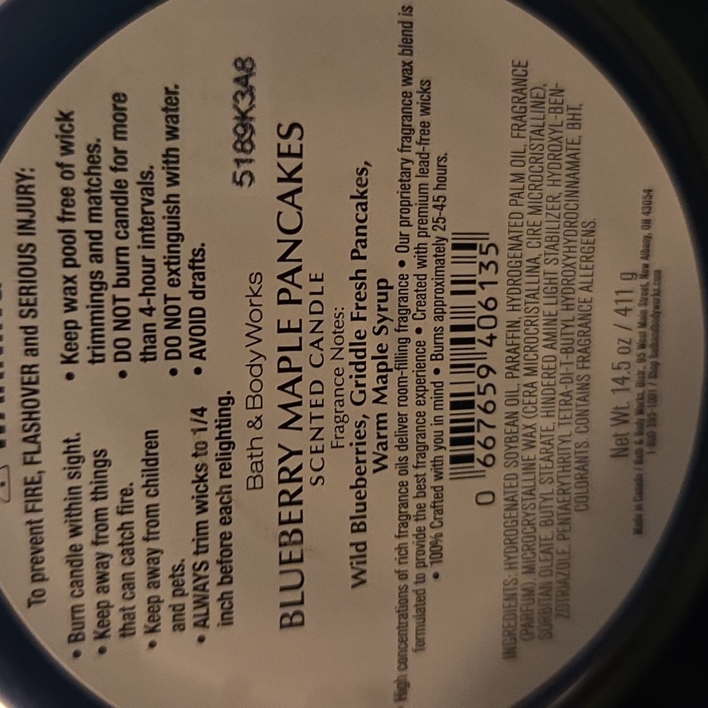 Bath & Body Works Blueberry Maple Pancakes 3 Wick Candle NWT - Picture 3 of 3